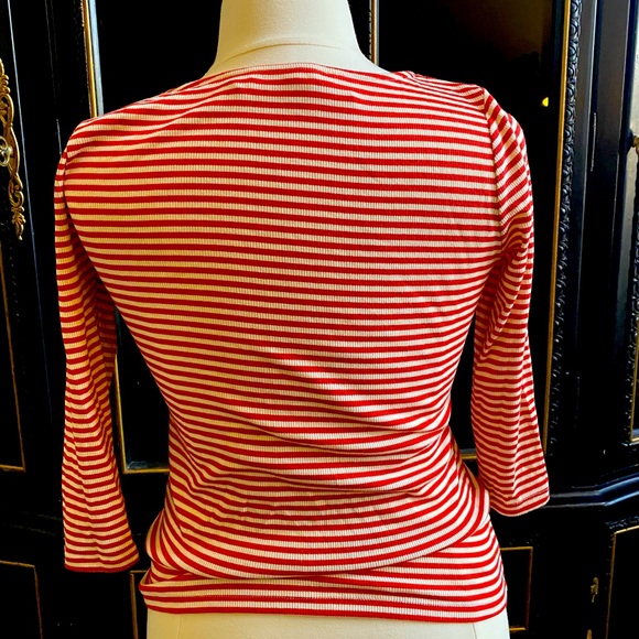 L Pink Martini 3/4 sleeve top candy stripe - Picture 2 of 5